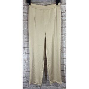Lulus Champagne Gold Satin Pull On Cropped Pants Lrg Elastic Waist Party Festive